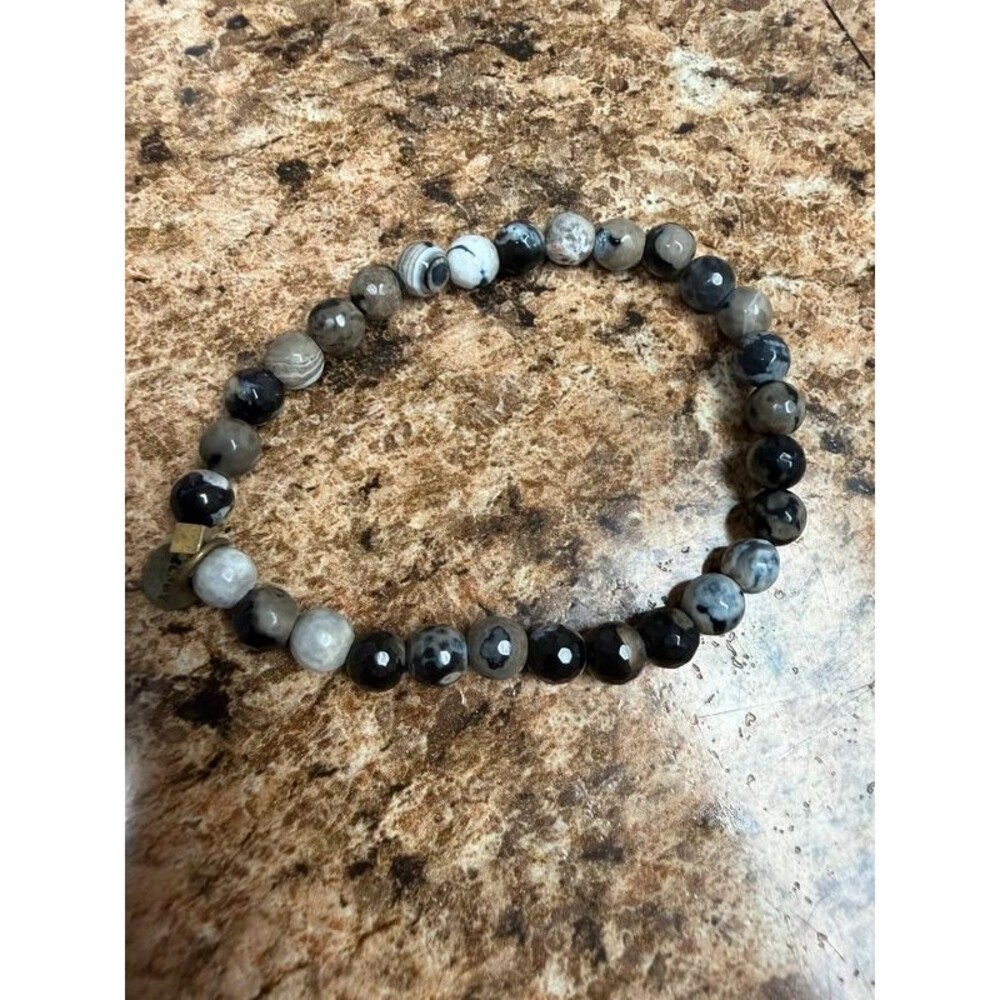 Belljoy Gray Black Agate Stretch Bracelet Faceted Natural Stone Beaded